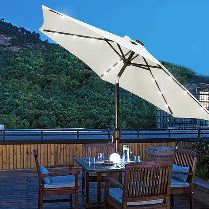 Blissun 7.5 ft Solar Umbrella, 18 LED Lighted Patio Umbrella, Table Market Umbrella