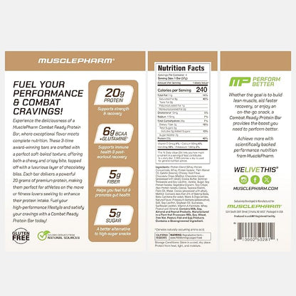 MusclePharm Combat Ready Chocolate Chip Cookie Dough Protein Bar, High Protein Bars, Combat Cravings, Fuel Performance & Meet Energy Demands, 20g Protein from Whey Protein, 5g Fiber, Gluten Free, 4 Bars