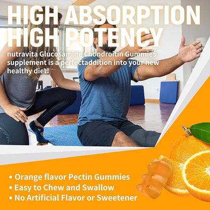 Glucosamine Chondroitin Gummies with MSM & Elderberry Extra Strength - Joint Support, Antioxidant Immune Support Supplement for Adults, Men & Women.60 Orange Chews