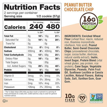 Lenny & Larry's The Complete Cookie, Peanut Butter Chocolate Chip, Soft Baked, 16g Plant Protein, Vegan, Non-GMO, 4 Ounce Cookie (Pack of 12)