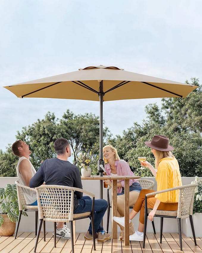 7.5FT Patio Umbrella Outdoor, Market Umbrella, Table Umbrella, 6 Sturdy Ribs UV Protection Waterproof for Garden, Pool, Deck, Backyard (Tan)