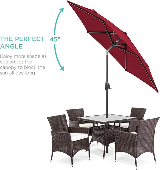 Best Choice Products 7.5ft Heavy-Duty Round Outdoor Market Table Patio Umbrella w/Steel Pole, Push Button Tilt, Easy Crank Lift - Burgundy