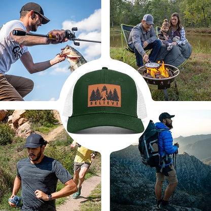 Mesh Bigfoot Hat Leather Cap for Men- Great Snapback Closure Sasquatch Hat for Hunting & Hiking