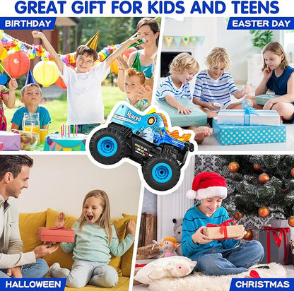 DYODYORC Remote Control Car, 2.4Ghz All Terrain Pony Monster Truck Toys, RC Truck with Music, 3 Lighting Effects, 360 Stunt Capable, All Included Ready to Run, Toy Gifts for Boys and Girls (Blue)