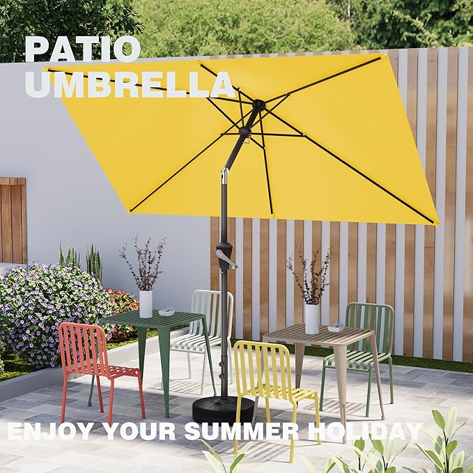 6.5' x 10' Rectangular Patio Umbrellas for Outdoor, Outdoor Table Umbrella, Large Outdoor Patio Umbrellas with 6 Sturdy Ribs for Market, Garden, Pool (Yellow)