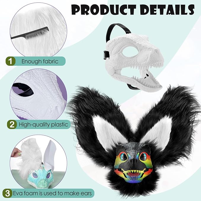 13 Pcs DIY Dino Mask Kit Hard Plastic Dinosaur Mask Furry Therian Dino Costume Kit Animal Dinosaur Party Costume