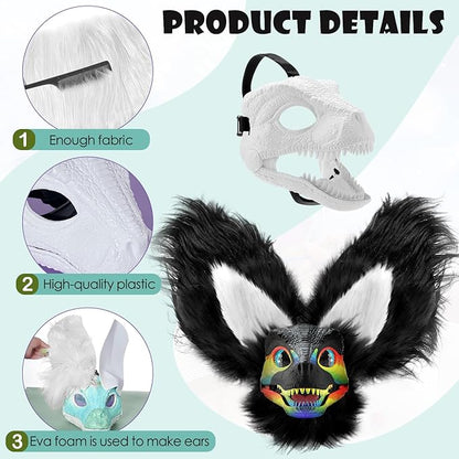 13 Pcs DIY Dino Mask Kit Hard Plastic Dinosaur Mask Furry Therian Dino Costume Kit Animal Dinosaur Party Costume