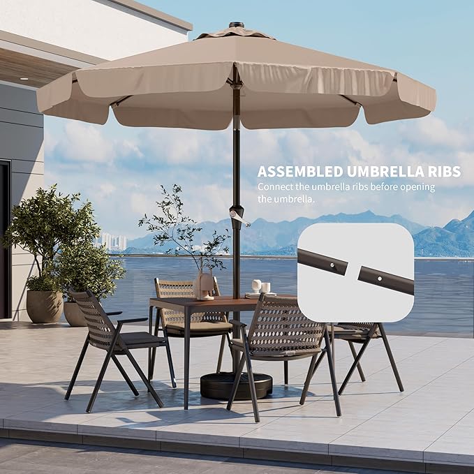 10FT Patio Umbrella Table Market Umbrella w/Tilt and Crank Outdoor Umbrellas for Garden, Deck, Backyard, Pool and Beach, Beige