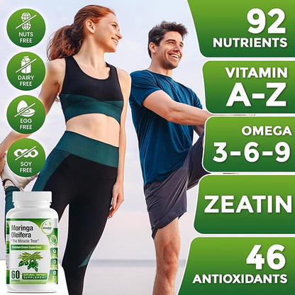 Ginkgo Biloba, Panax Ginseng Supplement and Moringa Capsules Bundle - Ginkgo Biloba Supplements for Immune Support and Energy Boost - Moringa Supplement for Concentration and Good Memory