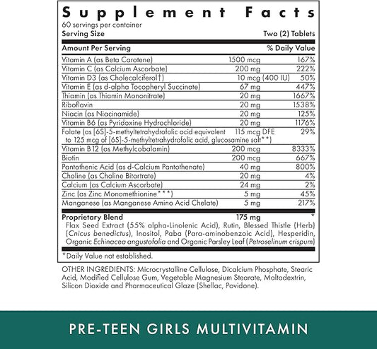 MICHAEL'S Health Naturopathic Programs Pre-Teen Girls - 120 Vegetarian Tablets - Daily Multivitamin for Healthy Growth & Development - Kosher - 60 Servings