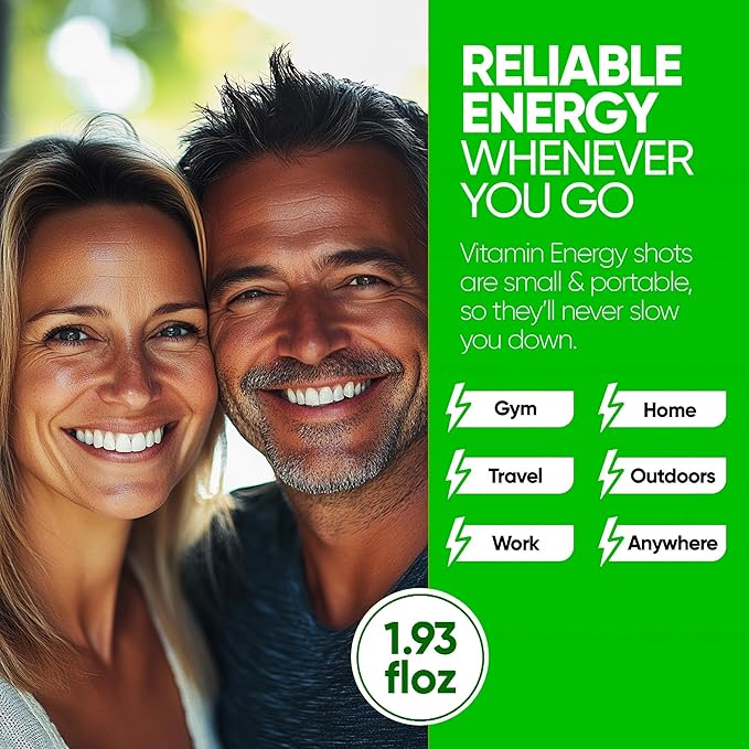 Vitamin Energy Focus+ Extra Strength Daily Energy Shot – Blue Raspberry – 260mg Natural Caffeine, 100% DV B-Vitamins – Focus & Productivity Support – Zero Sugar, Vegan, Kosher – 1.93 fl oz, 24-Pack