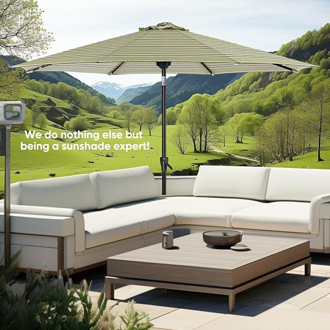 Tempera Patio Market Outdoor Table Umbrella with Push Button Tilt and Crank,Large Sun Umbrella with Sturdy Pole&Fade resistant canopy,Easy to set