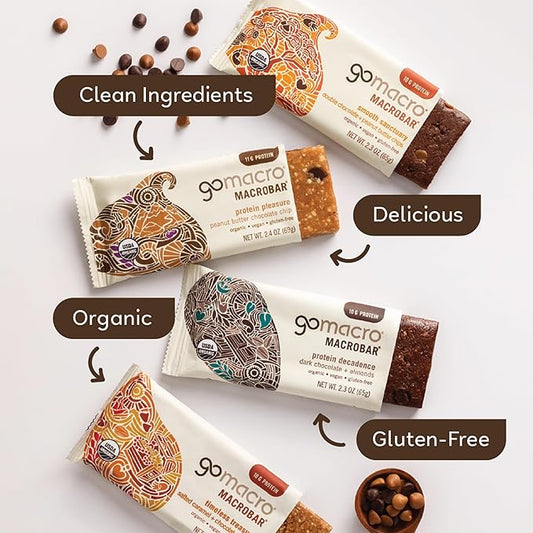 GoMacro MacroBar Organic Vegan Protein Bars - FODMAP Friendly Variety Pack (2.0-2.3 Ounce Bars, 12 Count)