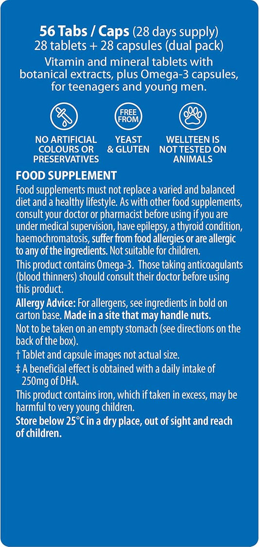 Wellteen Him Plus Omega-3 - Maximum Nutritional Support for Teenagers and Young Men Ages 13-19 - 56 Tablets and Capsules