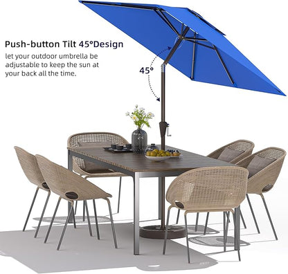 6.6x10ft Rectangular Patio Umbrella, 2 Tiers Outdoor Table Umbrellas with Push Button Tilt and Crank for Patio, Pool, Backyard, Deck, Picnic, Yard (Blue)