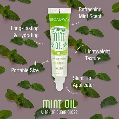 Ruby Kisses Broadway Vita-Lip Clear Lip Gloss (Mint Oil 3 Pack), Ultra-Hydrating & Soothing Formula with Vitamin Oils, High-Shine Non-Sticky Finish, Nourishing Glossy Lip Balm With Cooling Effect