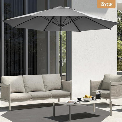 Ayge 9FT Large Outdoor Patio Umbrella Market Table Umbrella-UV Resistant, Easy Push Button Tilt and Crank, 8 Sturdy Fiberglass Ribs Heavy-Duty Pool Umbrella for Deck, Backyard,Garden
