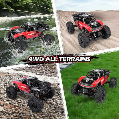 RC Trucks 4x4 Offroad Waterproof - 1:12 Scale Large Amphibious Remote Control Car, Dual Motors Crawler Vehicle, Monster Toys with 3 Rechargeable Batteries, Best Gift for Kids Adults