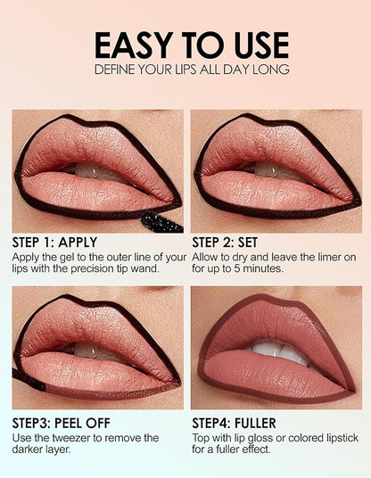 Erinde 3PCS Peel Off Lip Liner Stain, Long Lasting Tattoo Lip Liner with Tweezer, Matte Finish Peel Off Lip Stain, Waterproof Transfer Proof Lip Stain Peel Off, Non-Stick Cup Nude Lip Stain Lipliner