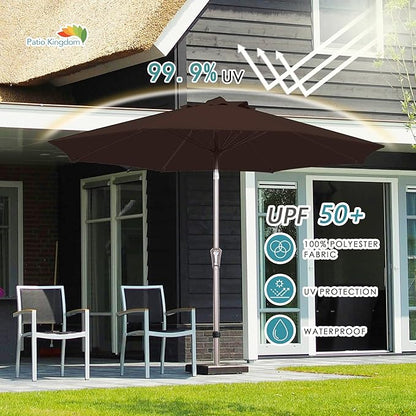PatioKingdom 9FT Patio Outdoor Umbrella-UPF 50+ Sun Shade with Wind Vent, Push-Button Tilt & Smooth Crank Lift, Rust-Resistant Fiberglass Frame for Garden, Backyard,Yard