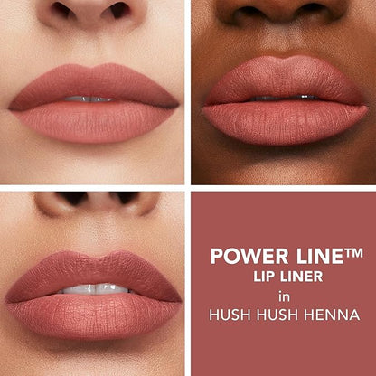 Buxom Full On Glossy Lip Oil in White Russian Power Line Plumping Lip Liner in Hush Hush Henna