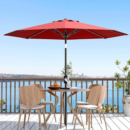 10Ft Patio Umbrella - 8 Sturdy Ribs Outdoor Table Umbrella with Crank Lift & Push Button Tilt - Market Umbrella for Pool, Deck, Yard, Garden - Red
