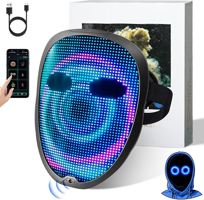 Ompusos LED Mask with Gesture Sensing - Light up mask for Costume Cosplay Party Masquerade - Kids, Men, Women