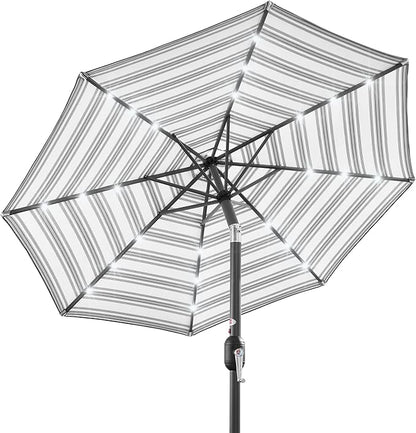 Best Choice Products 10ft Solar Polyester LED Lighted Patio Umbrella w/Tilt Adjustment and UV-Resistant Fabric - Striped Gray
