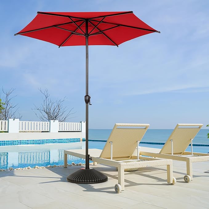 Abba Patio 7.5FT Lyon Outdoor Patio Umbrella Outdoor Table Umbrella with Push Button Tilt and Crank Market Umbrella 6 Sturdy Ribs UV Protection Waterproof for Garden Deck Backyard Pool Dark Red