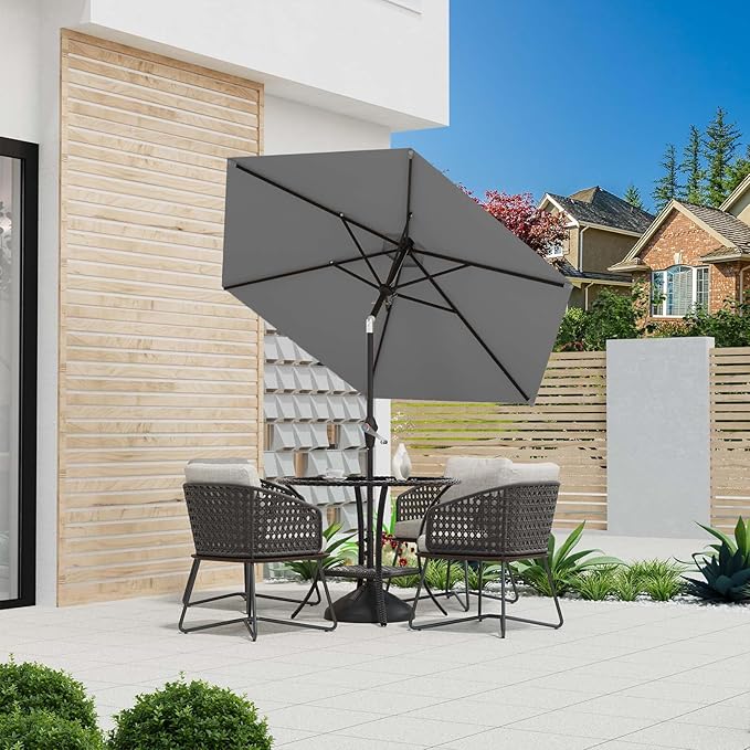 7.5FT Patio Umbrella Table Market Umbrella w/Tilt and Crank Heavy-Duty Round Outdoor Umbrellas for Garden, Deck, Backyard, Pool and Beach, Gray
