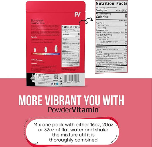 Electrolytes Powder Plus, Keto, Raspberry, Sugar Free, Pink Himalayan Salt, 1000mg Potassium, 120mg Calcium, 120mg Magnesium, Non-GMO, Zero Calories, (16 Hydration Packets)