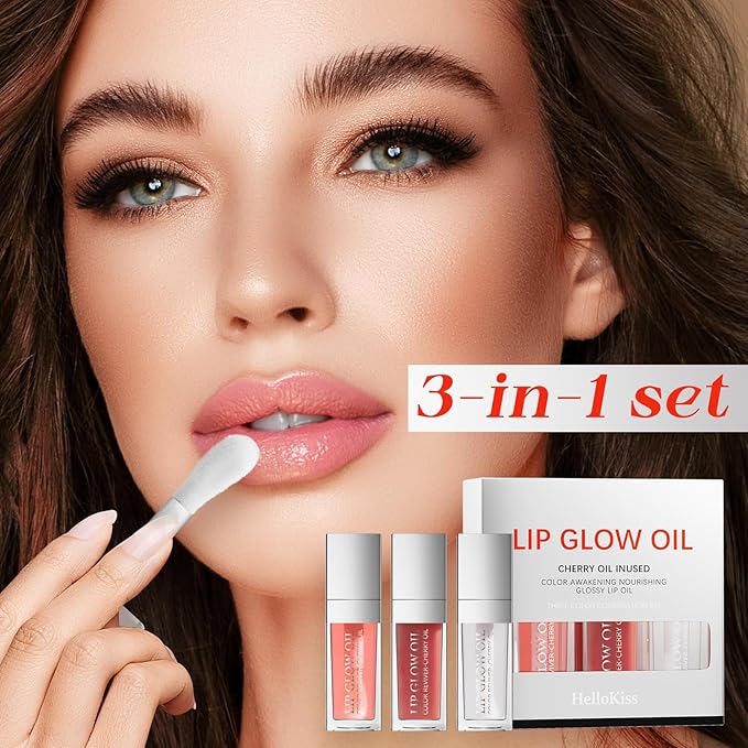 Glossy Lip Gloss Oil, 3 Pack No-Sticky Tinted Lip Oil Plumping Gloss for Dry Lip and Lip Care, Lip Clear Lipgloss Gift for Girls, Non-Sticky, Long Lasting Moisturizing