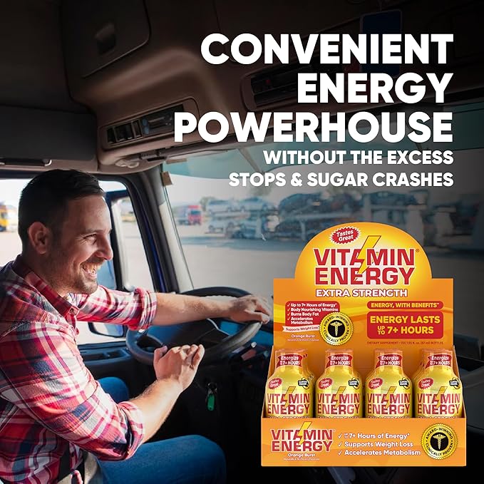 Vitamin Energy Immune+ Extra Strength Energy Shot – Orange Burst – 100% DV B-Vitamins & 260mg Caffeine – Zero Calories, Sugar-Free, Vegan, – Immunity & Energy Support – 1.93 fl oz, 4-Pack