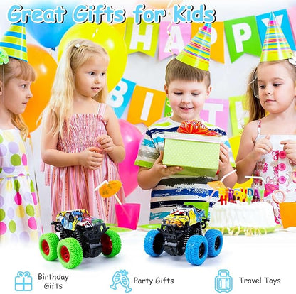 M SANMERSEN Monster Truck Toys for Ages 2-4, Friction Cars for Toddlers 1-3 Push and Go 360° Rotating Stunt Car for 2+ Year Old Boys Girls Gifts (2 Pack - Blue and Green)