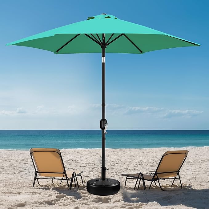 Yaheetech Patio Umbrella, 9FT Outdoor Table Market Umbrella with Push Button Tilt and Crank, Yard Sun Shade with Sturdy Ribs for Garden, Deck, Backyard, Pool, Turquoise