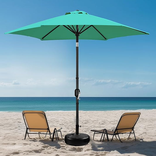 Yaheetech Patio Umbrella, 9FT Outdoor Table Market Umbrella with Push Button Tilt and Crank, Yard Sun Shade with Sturdy Ribs for Garden, Deck, Backyard, Pool, Turquoise