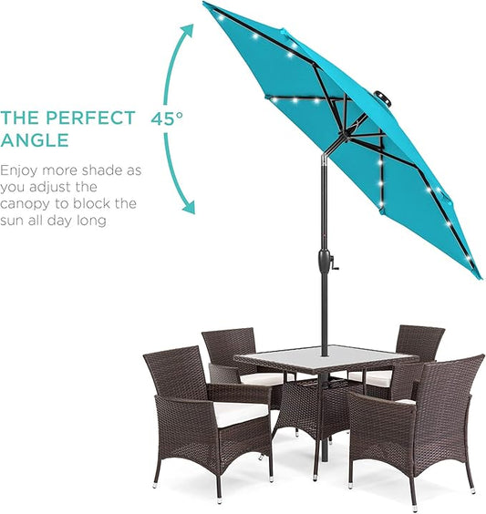 Best Choice Products 7.5ft Outdoor Solar Market Table Patio Umbrella for Deck, Pool w/Tilt, Crank, LED Lights - Sky Blue