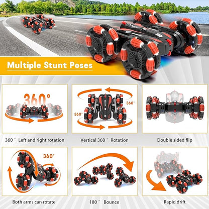 Eulogia Gesture Sensing RC Stunt Car for Kids, Double Sided 360° Flips & Rotating, 40+ Mins Playtime, Durable Off-Road Remote Control Car Toys Gifts for Boys Girls Age 5-12 (Red)