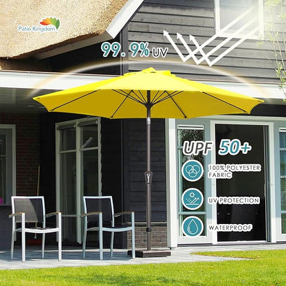 PatioKingdom 9FT Patio Outdoor Umbrella-UPF 50+ Sun Shade with Wind Vent, Push-Button Tilt & Smooth Crank Lift, Rust-Resistant Fiberglass Frame for Garden, Backyard,Yard