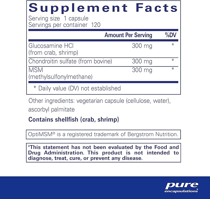 Pure Encapsulations Glucosamine Chondroitin with MSM - Supports Joint Health & Normal Cartilage Formation* - Maintains Enzyme Activity - Gluten-Free & Non-GMO - 120 Capsules