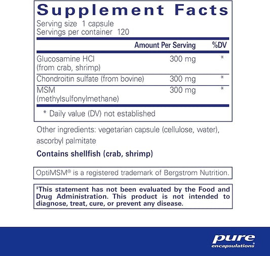 Pure Encapsulations Glucosamine Chondroitin with MSM - Supports Joint Health & Normal Cartilage Formation* - Maintains Enzyme Activity - Gluten-Free & Non-GMO - 120 Capsules