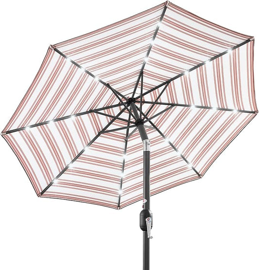 Best Choice Products 10ft Solar Polyester LED Lighted Patio Umbrella w/Tilt Adjustment and UV-Resistant Fabric - Striped Rust
