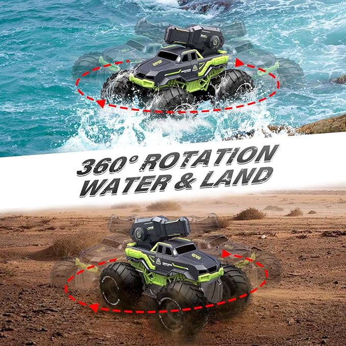 1:16 Amphibious Remote Control Car with Water Gun 4WD Gesture Sensing RC Car Boat Waterproof RC Truck Off-Road Stunt Car Toy for Kids/Adults Monster Truck for Outdoor Gift（with 2 Replaceable battery)