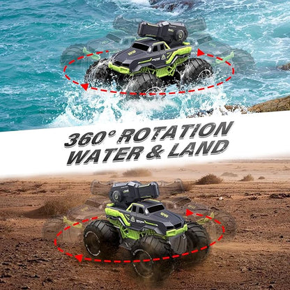 1:16 Amphibious Remote Control Car with Water Gun 4WD Gesture Sensing RC Car Boat Waterproof RC Truck Off-Road Stunt Car Toy for Kids/Adults Monster Truck for Outdoor Gift（with 2 Replaceable battery)