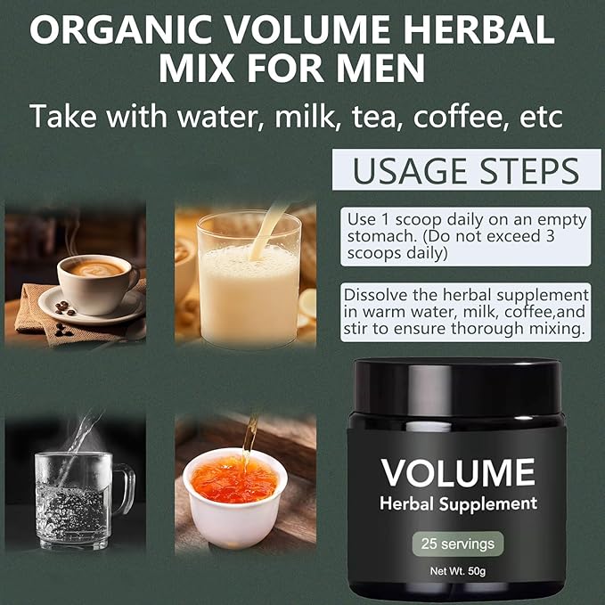 Primal Herbs Volume for Men, Organic Volume Herbal Mix with American Ginseng, Siberian Ginseng and Maca Root, for Energy, Strength & Immunity, 1.76OZ / 25 Servings