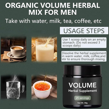 Primal Herbs Volume for Men, Organic Volume Herbal Mix with American Ginseng, Siberian Ginseng and Maca Root, for Energy, Strength & Immunity, 1.76OZ / 25 Servings