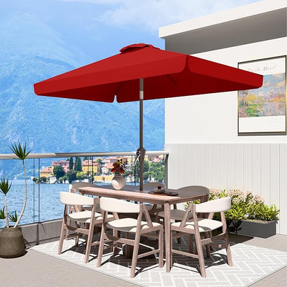 6.5 * 10FT Rectangular Patio Umbrella Table Market Umbrella w/Tilt and Crank Outdoor Umbrellas for Garden, Deck, Backyard, Pool and Beach, Red