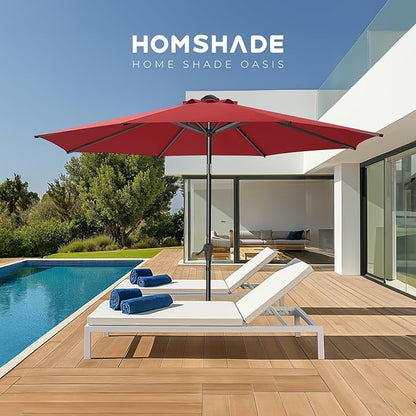 9ft Outdoor Patio Umbrella - Market Table Pool Deck Umbrella UPF50+ UV Protection with Push Button Tilt, Crank and 8 Sturdy Ribs (Red, No base)