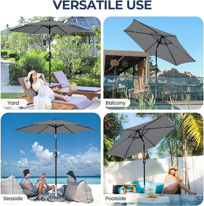 SUNVIVI OUTDOOR 7.5' Outdoor Patio Umbrella, Patio Umbrella, Market Umbrella, Metal Pole Umbrella with Push Button Tilt and Crank, 6 Ribs, Polyester Canopy