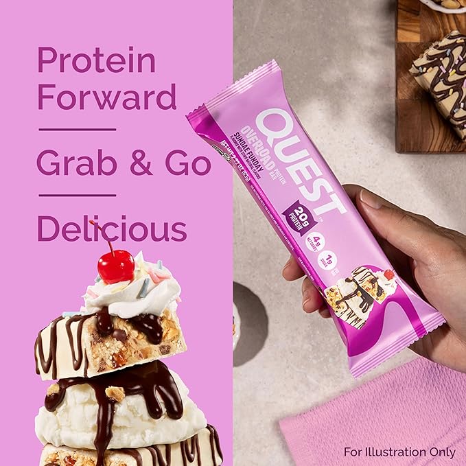 Quest Nutrition Overload Protein Bars, Sundae Funday, 20g Protein, 1g Sugar, 4g Net Carbs, Gluten Free, 12 Count